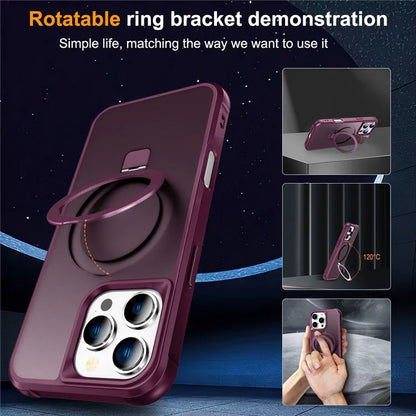 For iPhone 16 Pro Case Compatible with MagSafe Ring Holder Kickstand TPU+PC Phone Cover