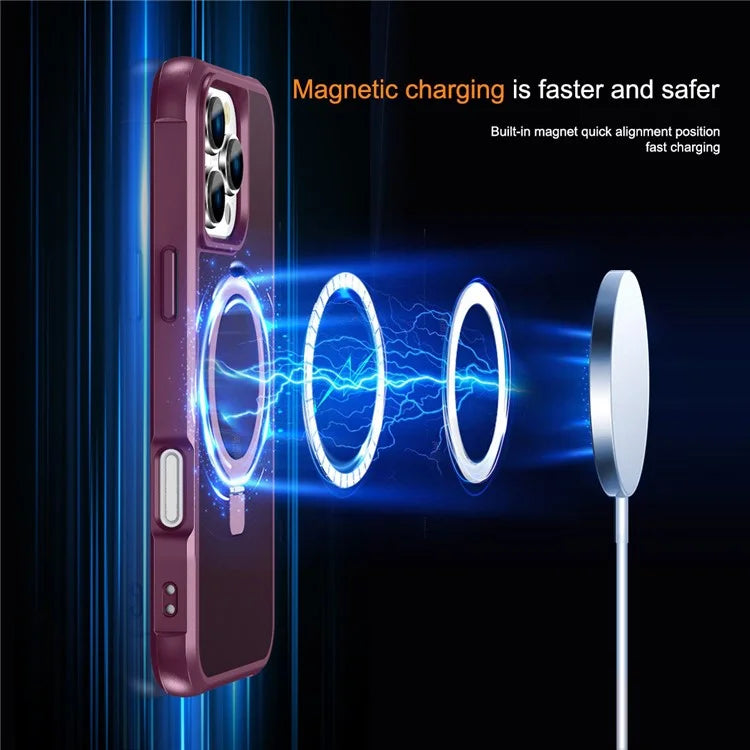 For iPhone 16 Pro Case Compatible with MagSafe Ring Holder Kickstand TPU+PC Phone Cover