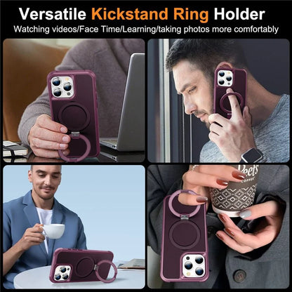 For iPhone 16 Pro Case Compatible with MagSafe Ring Holder Kickstand TPU+PC Phone Cover