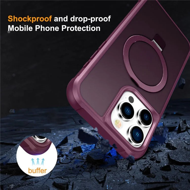 For iPhone 16 Pro Case Compatible with MagSafe Ring Holder Kickstand TPU+PC Phone Cover