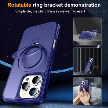 For iPhone 16 Pro Case Compatible with MagSafe Ring Holder Kickstand TPU+PC Phone Cover