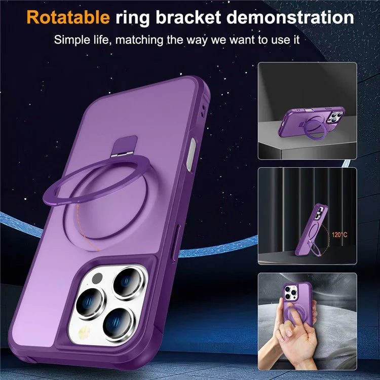For iPhone 16 Pro Case Compatible with MagSafe Ring Holder Kickstand TPU+PC Phone Cover