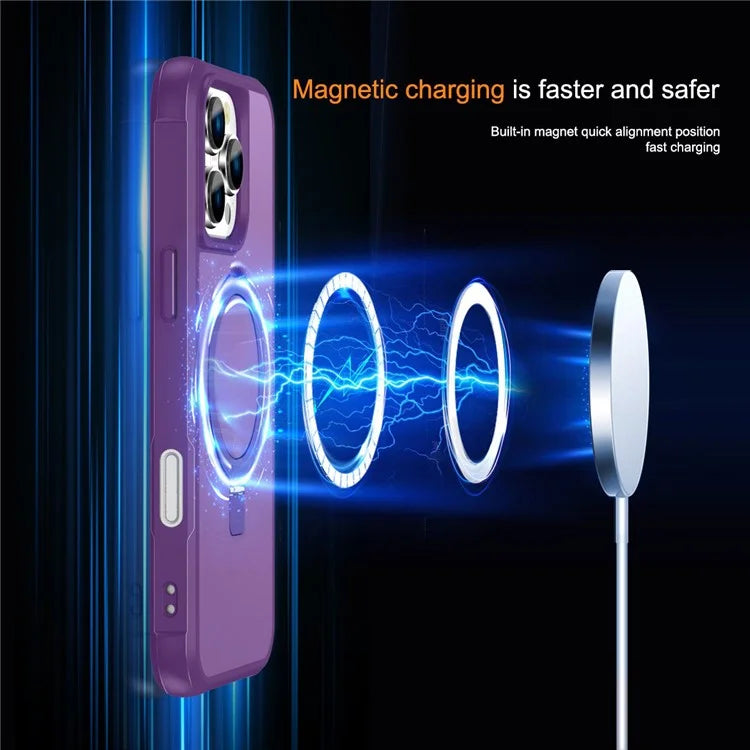 For iPhone 16 Pro Case Compatible with MagSafe Ring Holder Kickstand TPU+PC Phone Cover