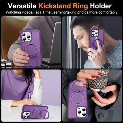 For iPhone 16 Pro Case Compatible with MagSafe Ring Holder Kickstand TPU+PC Phone Cover
