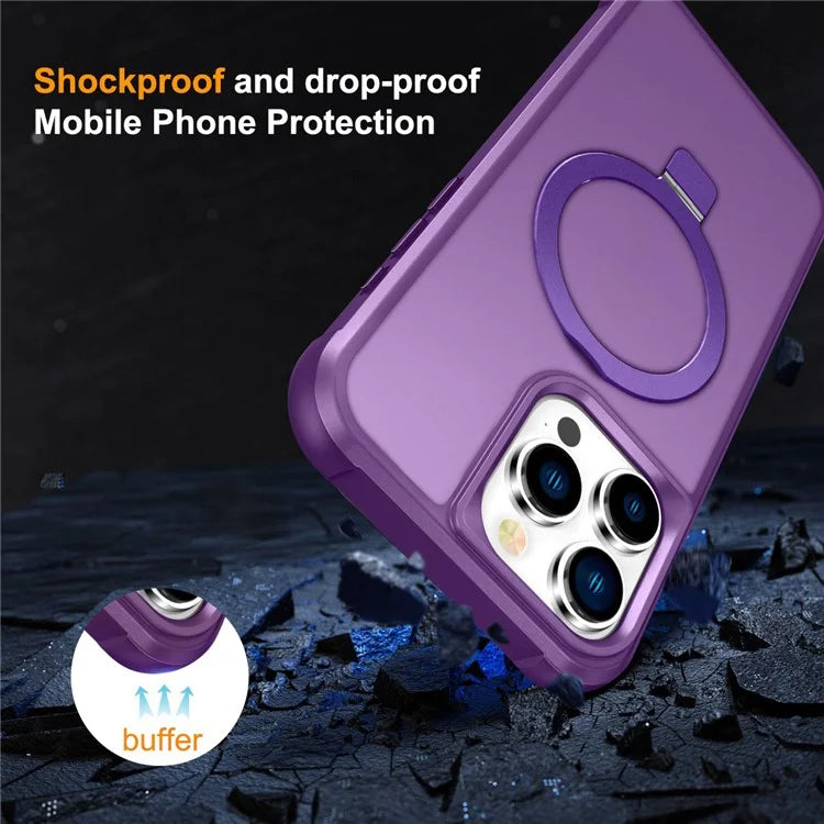 For iPhone 16 Pro Case Compatible with MagSafe Ring Holder Kickstand TPU+PC Phone Cover