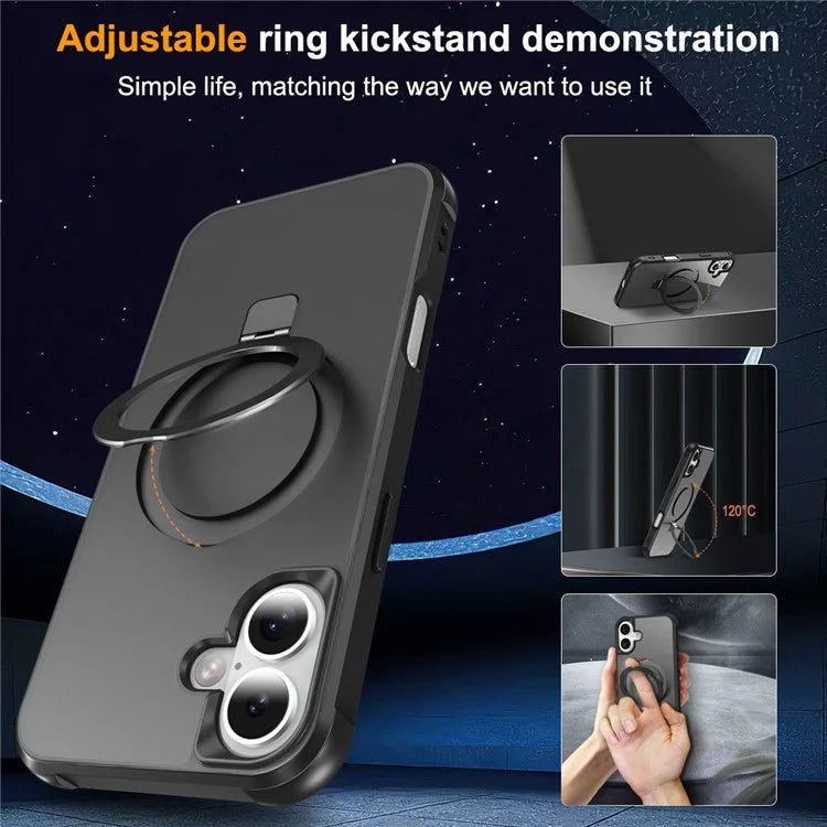 For iPhone 16 Case Compatible with MagSafe Ring Holder Kickstand TPU+PC Phone Cover