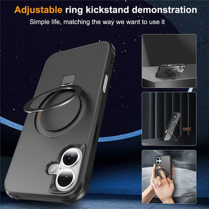 For iPhone 16 Case Compatible with MagSafe Ring Holder Kickstand TPU+PC Phone Cover