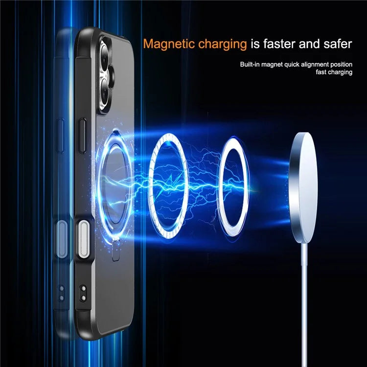 For iPhone 16 Case Compatible with MagSafe Ring Holder Kickstand TPU+PC Phone Cover