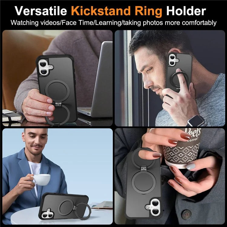 For iPhone 16 Case Compatible with MagSafe Ring Holder Kickstand TPU+PC Phone Cover