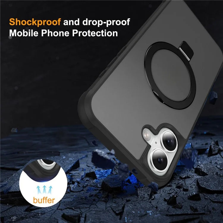 For iPhone 16 Case Compatible with MagSafe Ring Holder Kickstand TPU+PC Phone Cover
