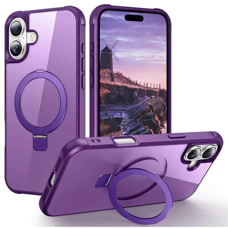 For iPhone 16 Case Compatible with MagSafe Ring Holder Kickstand TPU+PC Phone Cover