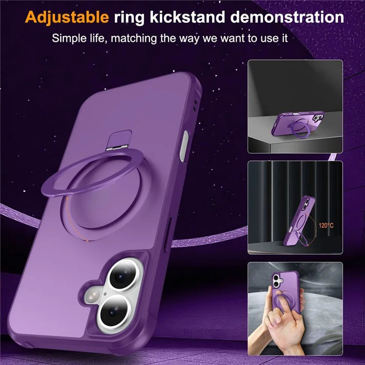 For iPhone 16 Case Compatible with MagSafe Ring Holder Kickstand TPU+PC Phone Cover