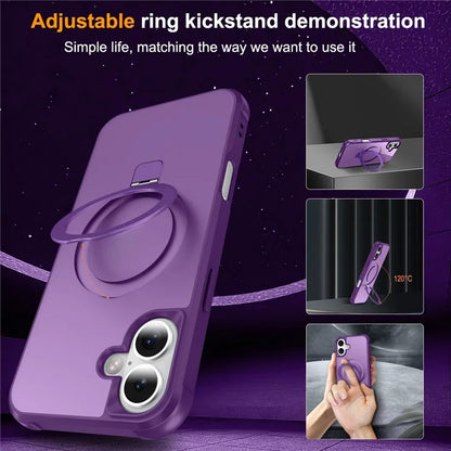 For iPhone 16 Case Compatible with MagSafe Ring Holder Kickstand TPU+PC Phone Cover