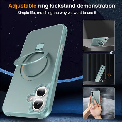 For iPhone 16 Plus Case Compatible with MagSafe Ring Holder Kickstand TPU+PC Phone Cover