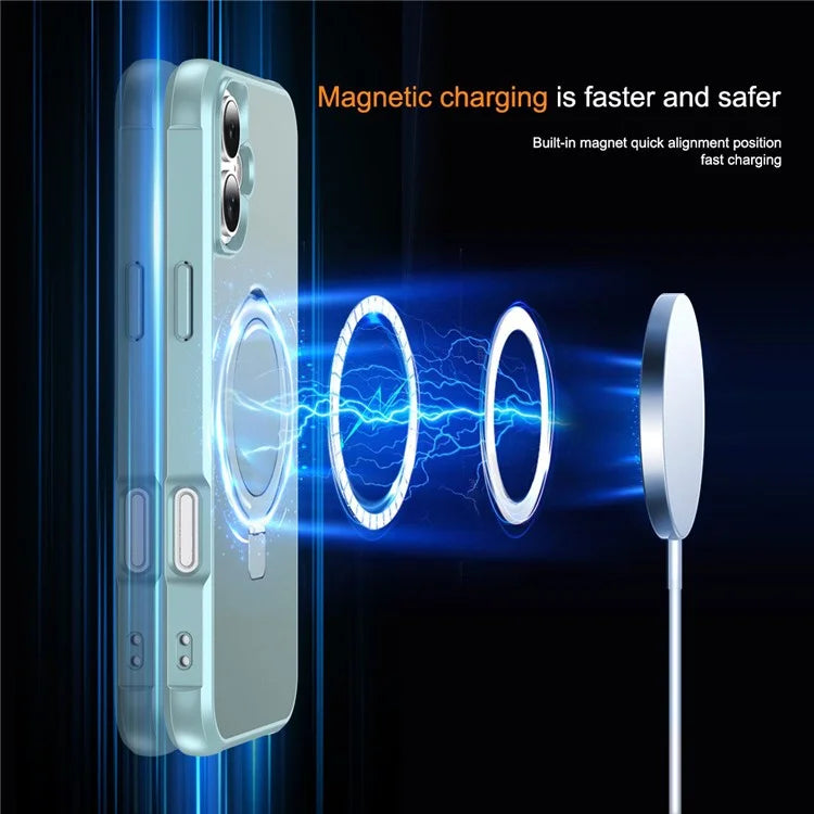 For iPhone 16 Plus Case Compatible with MagSafe Ring Holder Kickstand TPU+PC Phone Cover