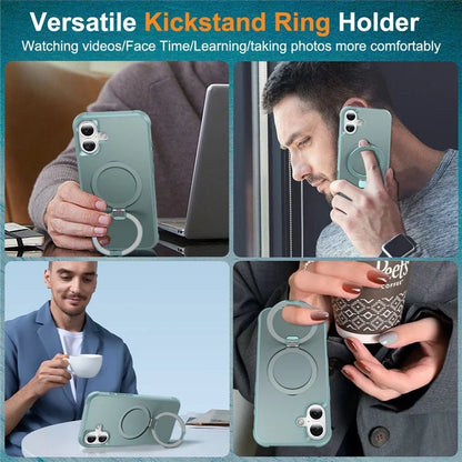 For iPhone 16 Plus Case Compatible with MagSafe Ring Holder Kickstand TPU+PC Phone Cover