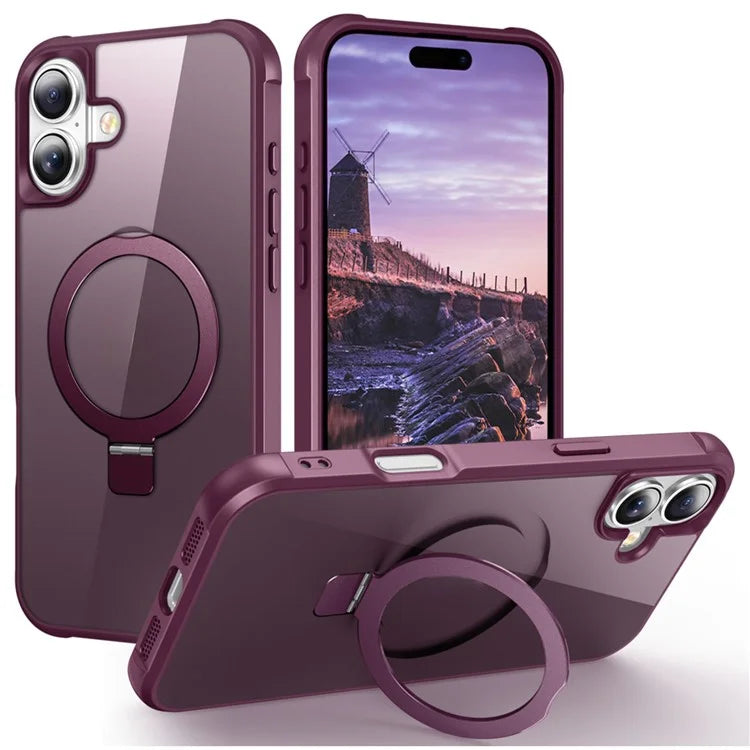 For iPhone 16 Plus Case Compatible with MagSafe Ring Holder Kickstand TPU+PC Phone Cover