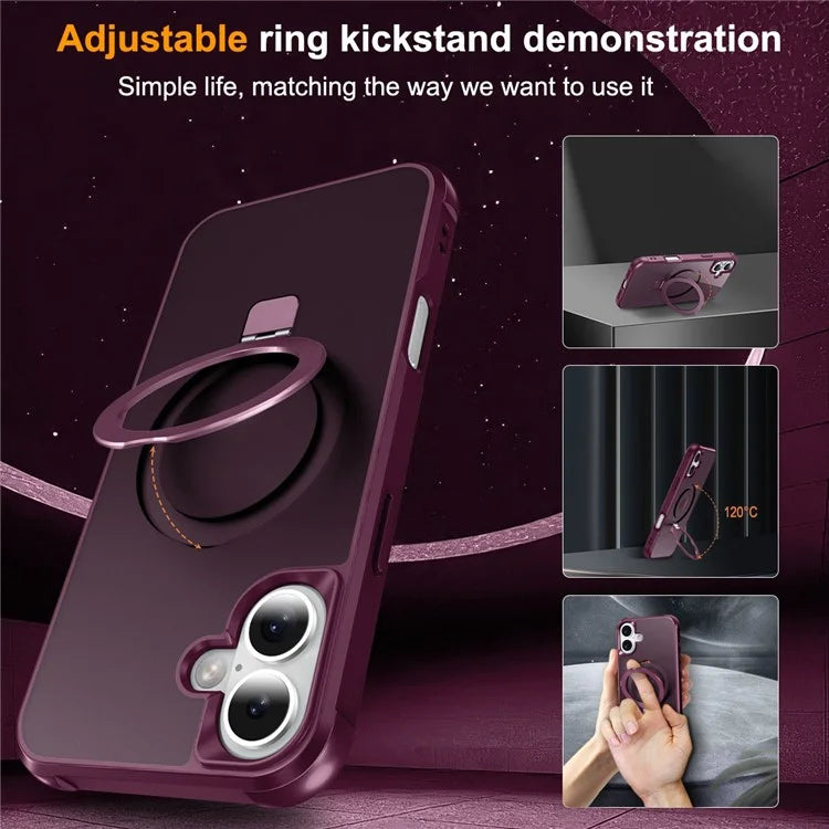 For iPhone 16 Plus Case Compatible with MagSafe Ring Holder Kickstand TPU+PC Phone Cover