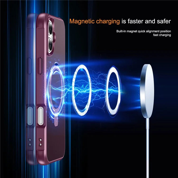 For iPhone 16 Plus Case Compatible with MagSafe Ring Holder Kickstand TPU+PC Phone Cover