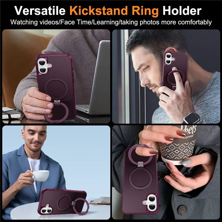 For iPhone 16 Plus Case Compatible with MagSafe Ring Holder Kickstand TPU+PC Phone Cover