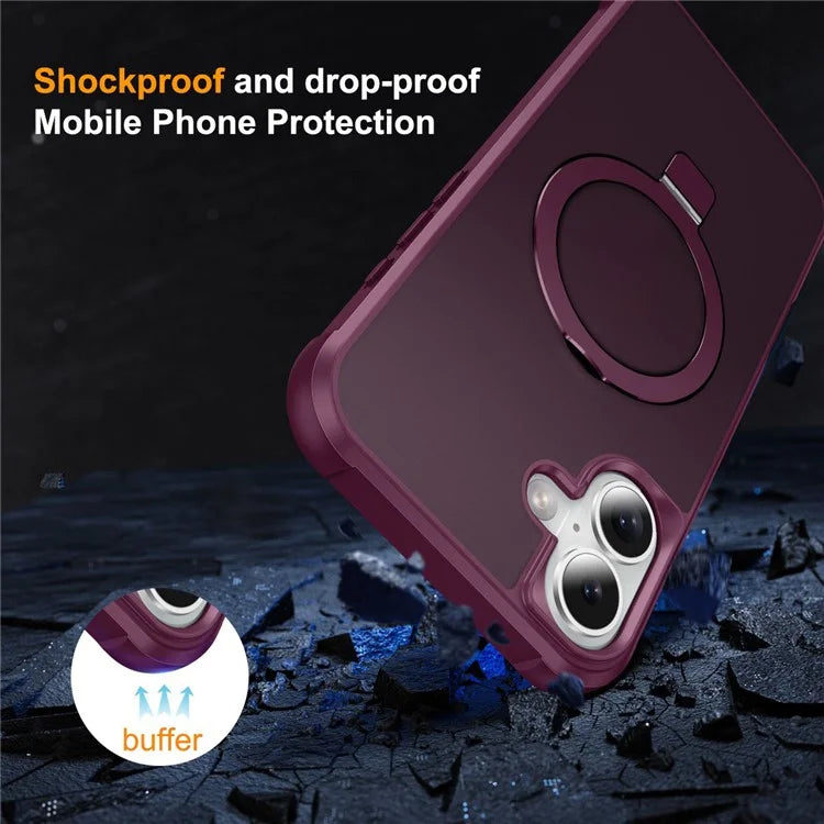 For iPhone 16 Plus Case Compatible with MagSafe Ring Holder Kickstand TPU+PC Phone Cover