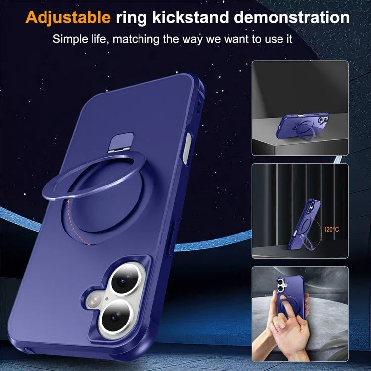 For iPhone 16 Plus Case Compatible with MagSafe Ring Holder Kickstand TPU+PC Phone Cover