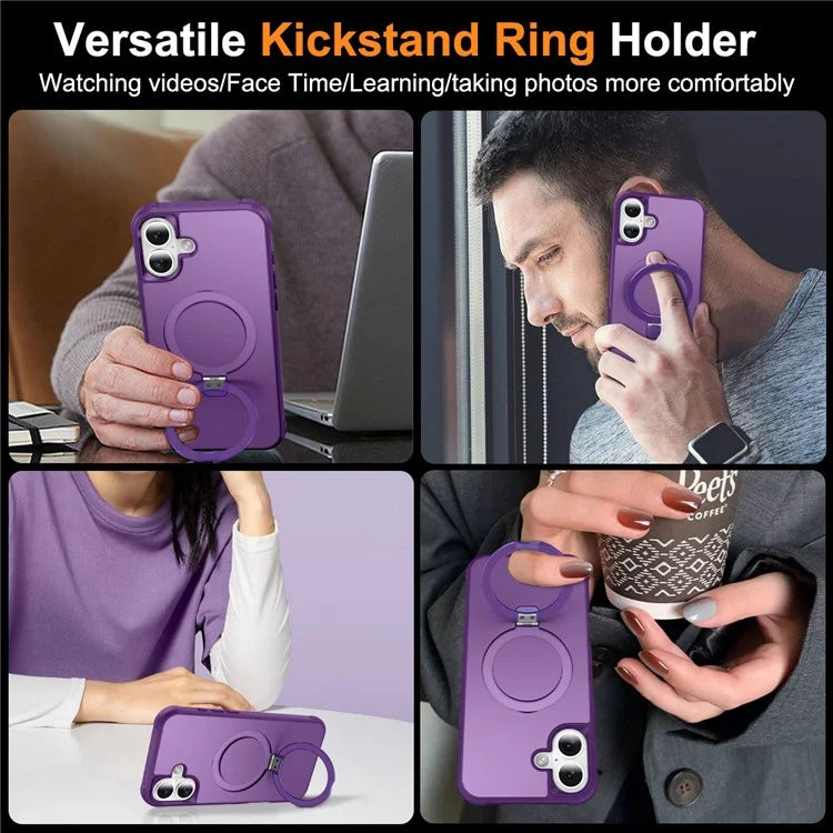 For iPhone 16 Plus Case Compatible with MagSafe Ring Holder Kickstand TPU+PC Phone Cover