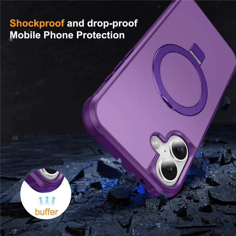 For iPhone 16 Plus Case Compatible with MagSafe Ring Holder Kickstand TPU+PC Phone Cover