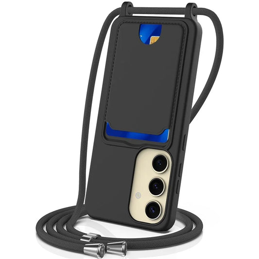 For Samsung Galaxy S23 FE Case Liquid Silicone Card Holder Phone Back Cover with Lanyard