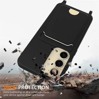 For Samsung Galaxy S23 FE Case Liquid Silicone Card Holder Phone Back Cover with Lanyard