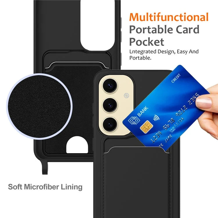 For Samsung Galaxy S23 FE Case Liquid Silicone Card Holder Phone Back Cover with Lanyard