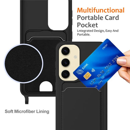 For Samsung Galaxy S23 FE Case Liquid Silicone Card Holder Phone Back Cover with Lanyard