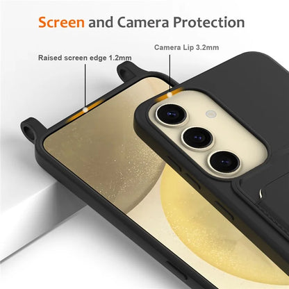 For Samsung Galaxy S23 FE Case Liquid Silicone Card Holder Phone Back Cover with Lanyard