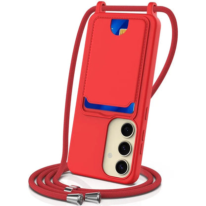 For Samsung Galaxy S23 FE Case Liquid Silicone Card Holder Phone Back Cover with Lanyard