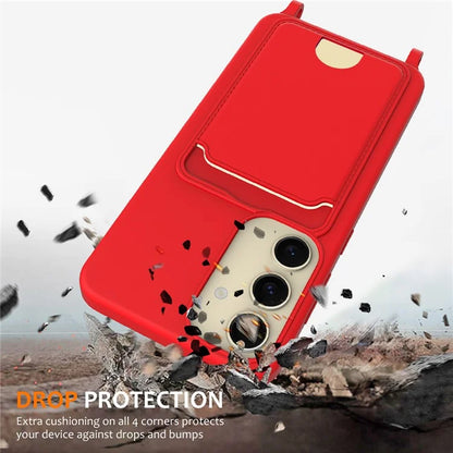 For Samsung Galaxy S23 FE Case Liquid Silicone Card Holder Phone Back Cover with Lanyard