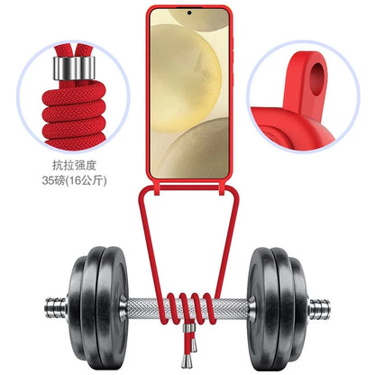 For Samsung Galaxy S23 FE Case Liquid Silicone Card Holder Phone Back Cover with Lanyard