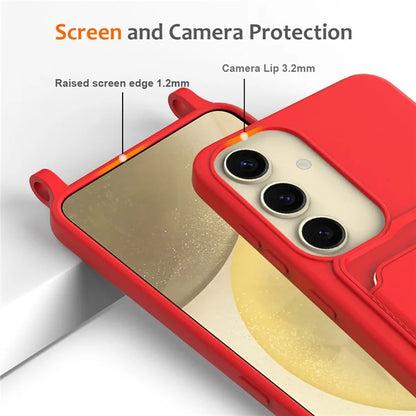 For Samsung Galaxy S23 FE Case Liquid Silicone Card Holder Phone Back Cover with Lanyard