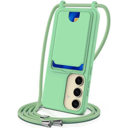 For Samsung Galaxy S23 FE Case Liquid Silicone Card Holder Phone Back Cover with Lanyard