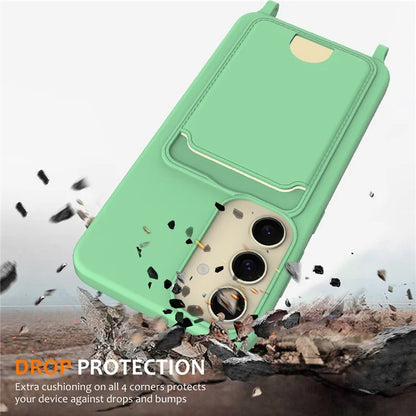 For Samsung Galaxy S23 FE Case Liquid Silicone Card Holder Phone Back Cover with Lanyard