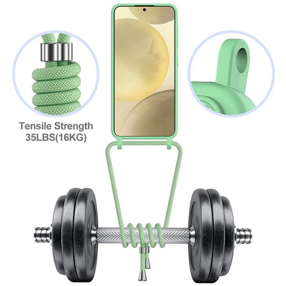 For Samsung Galaxy S23 FE Case Liquid Silicone Card Holder Phone Back Cover with Lanyard