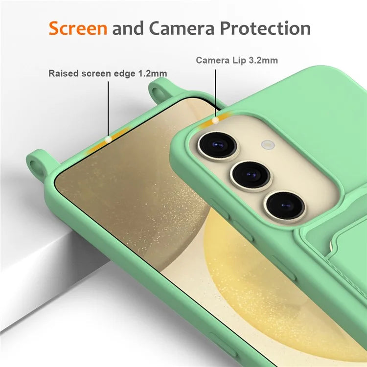 For Samsung Galaxy S23 FE Case Liquid Silicone Card Holder Phone Back Cover with Lanyard