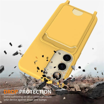 For Samsung Galaxy S23 FE Case Liquid Silicone Card Holder Phone Back Cover with Lanyard