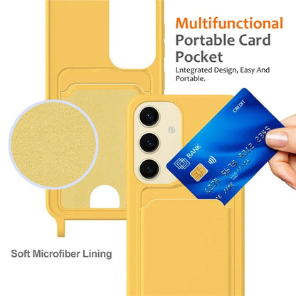 For Samsung Galaxy S23 FE Case Liquid Silicone Card Holder Phone Back Cover with Lanyard