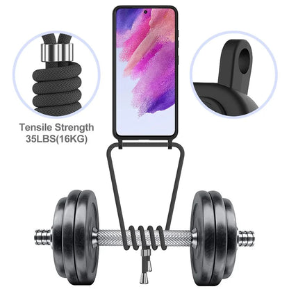 For Samsung Galaxy S21 FE 5G Case Liquid Silicone Card Holder Phone Back Cover with Lanyard