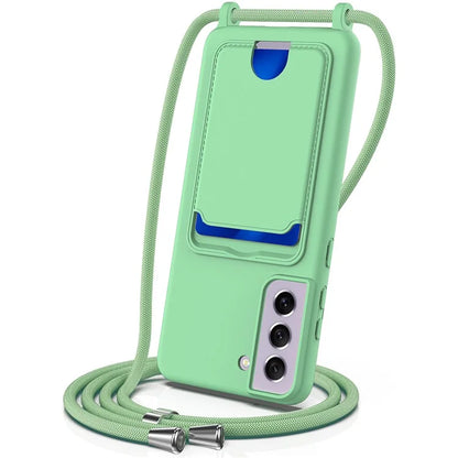 For Samsung Galaxy S21 FE 5G Case Liquid Silicone Card Holder Phone Back Cover with Lanyard