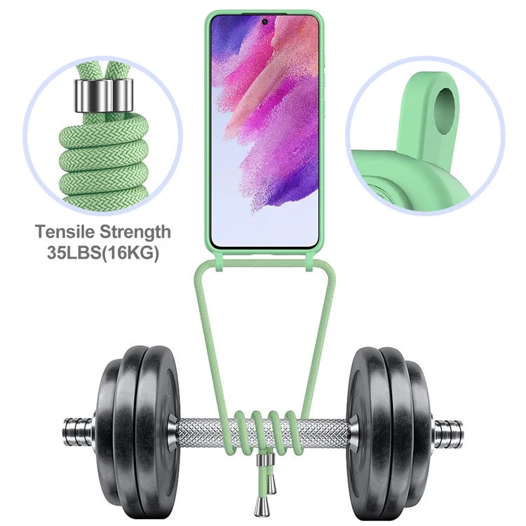 For Samsung Galaxy S21 FE 5G Case Liquid Silicone Card Holder Phone Back Cover with Lanyard