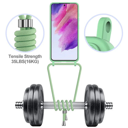 For Samsung Galaxy S21 FE 5G Case Liquid Silicone Card Holder Phone Back Cover with Lanyard