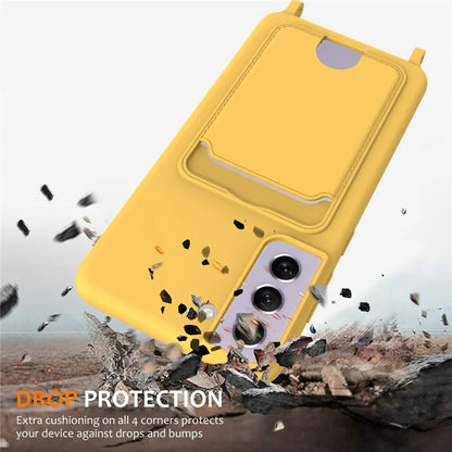 For Samsung Galaxy S21 FE 5G Case Liquid Silicone Card Holder Phone Back Cover with Lanyard