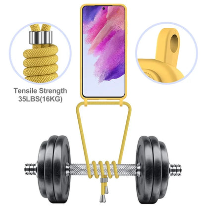 For Samsung Galaxy S21 FE 5G Case Liquid Silicone Card Holder Phone Back Cover with Lanyard