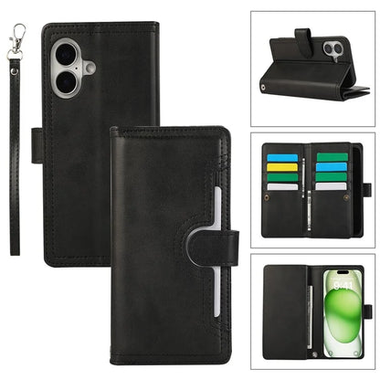 For iPhone 16 Case Split Leather Magnetic Wallet Phone Protector with Wrist Strap